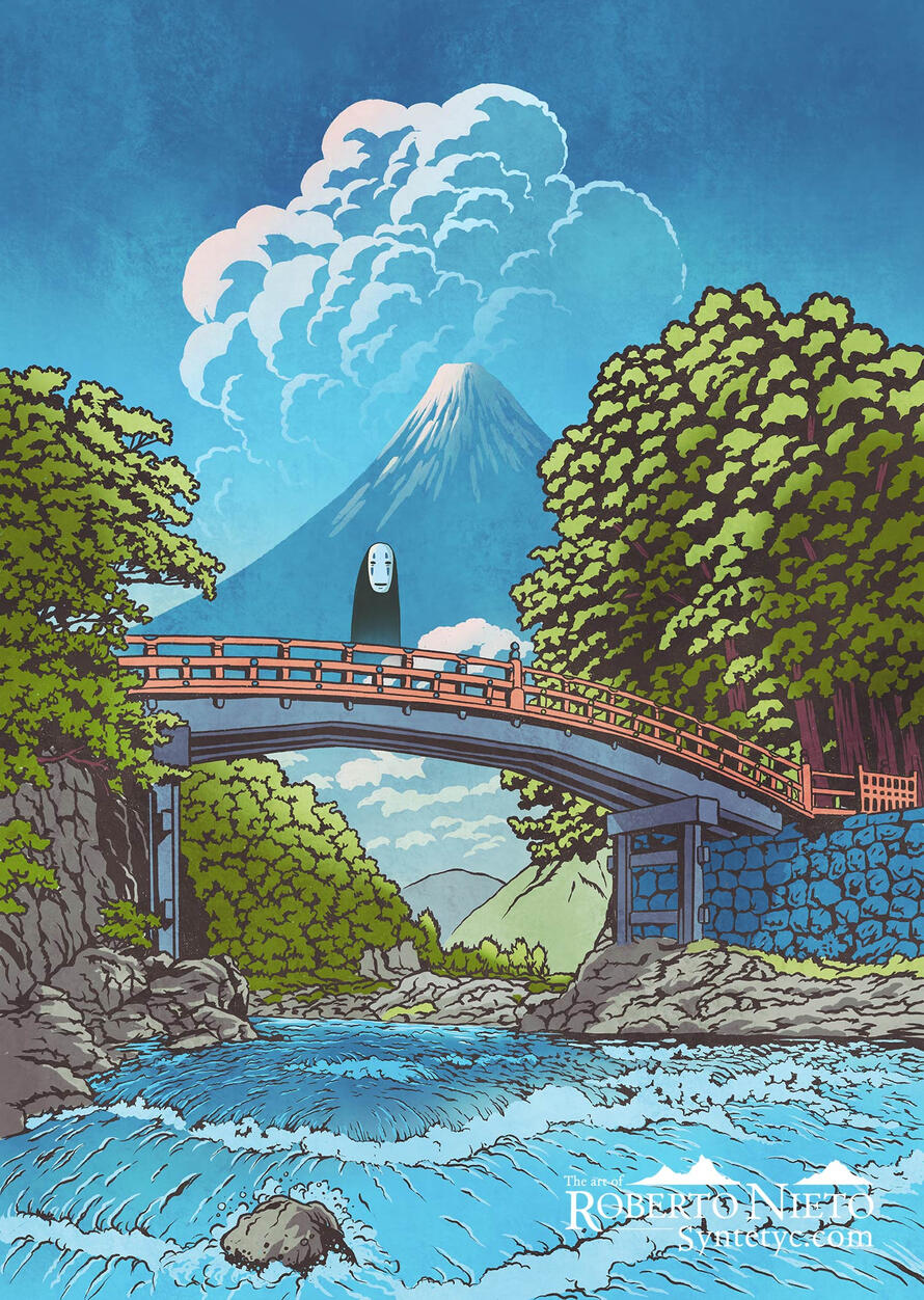 Kaonashi Spirited Away poster print. A beautiful Studio Ghibli inspired poster, the perfect present for anime movies fan.