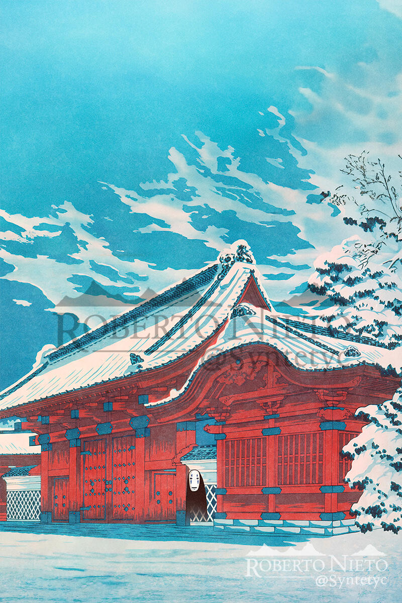 Kaonashi Spirited Away poster print. A beautiful Studio Ghibli inspired poster, the perfect present for anime movies fan.