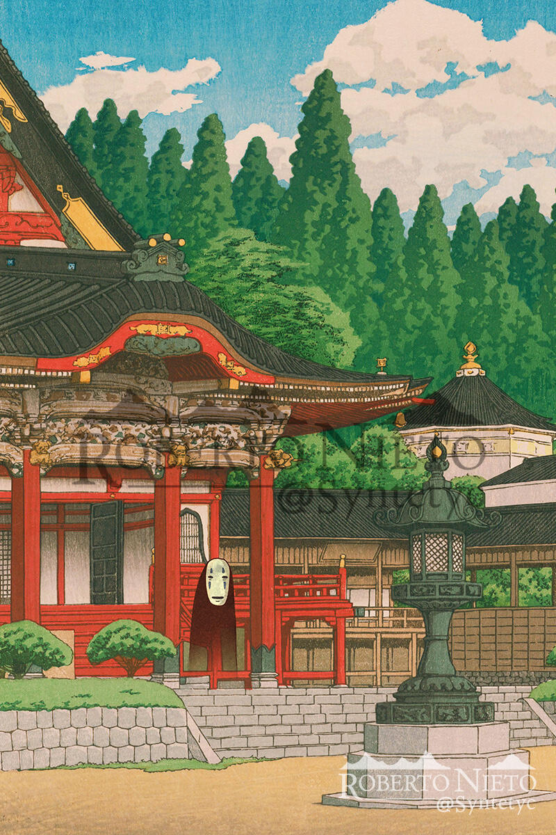 Kaonashi Spirited Away Ukiyo-e poster print. A beautiful Studio Ghibli inspired poster, the perfect present for anime movies fan.