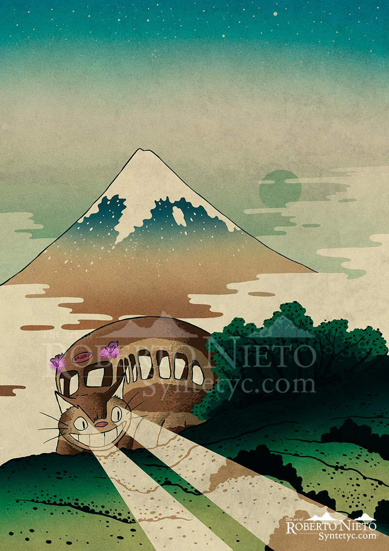 My neighbor totoro Catbus poster. A beautiful Studio Ghibli inspired poster, the perfect present for anime movies fan.