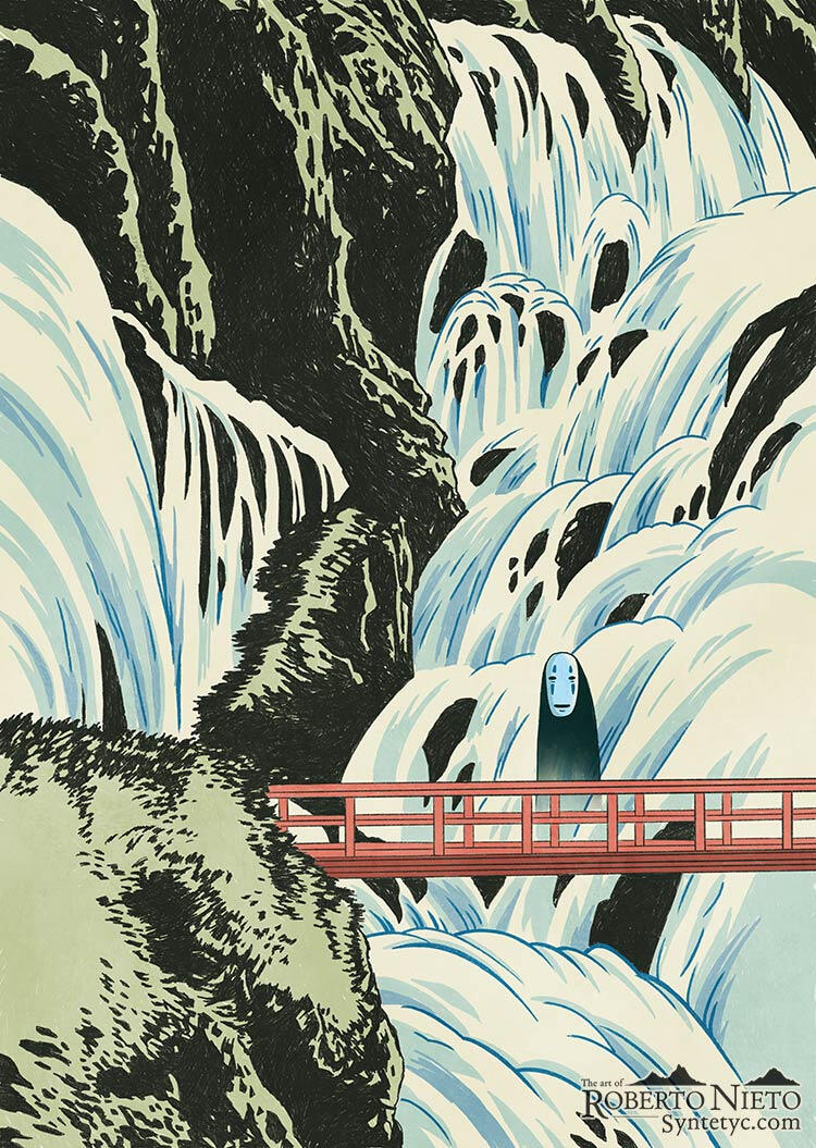 Kaonashi Spirited Away Ukiyo-e poster print. A beautiful Studio Ghibli inspired poster, the perfect present for anime movies fan.